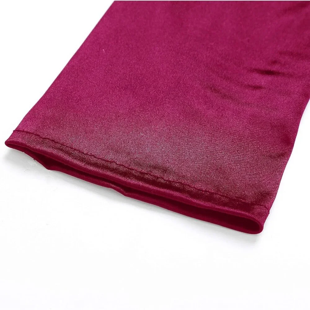 Women's Smooth Wine Red Long Satin Gloves Elbow Length Party Costume Accessory